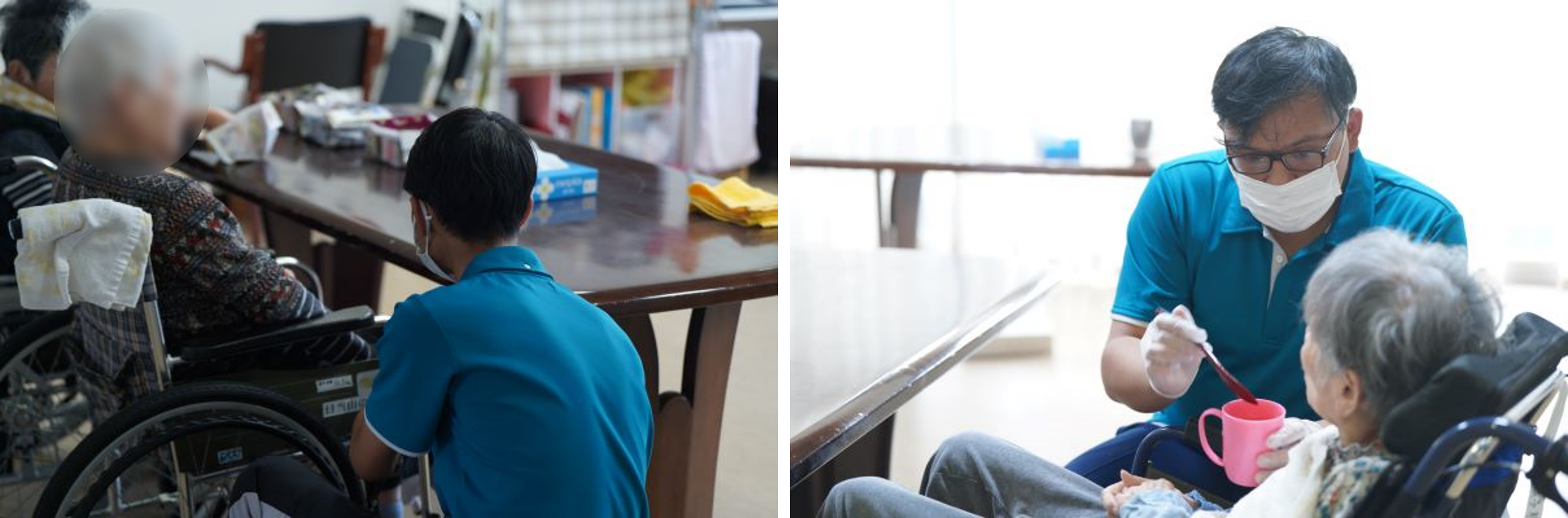 食事介助をしている二人